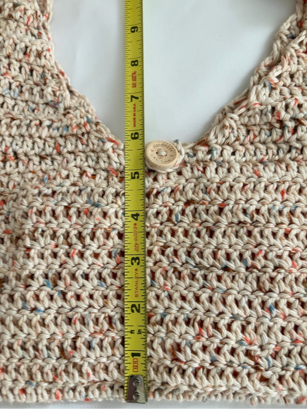 Hand Crafted Cream Crochet Shoulder Bag with Multicolor Speckles - Picture 3 of 4